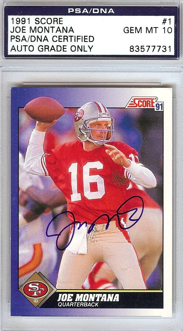 Joe Montana Autographed Signed 1991 Score Card 1 Gem Mint 10 PSA DNA 