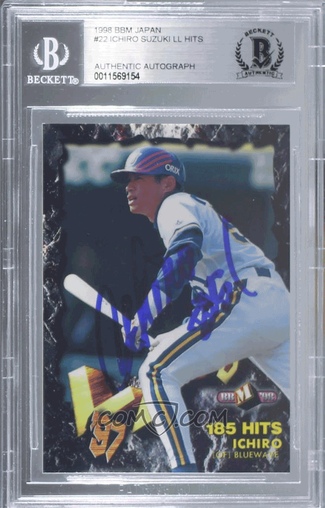 Beckett Authenticated Ichiro Autograph on 1998 BBM Japan Card (Animated GIF)